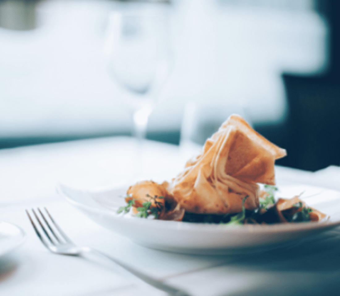 Plated meal on table.