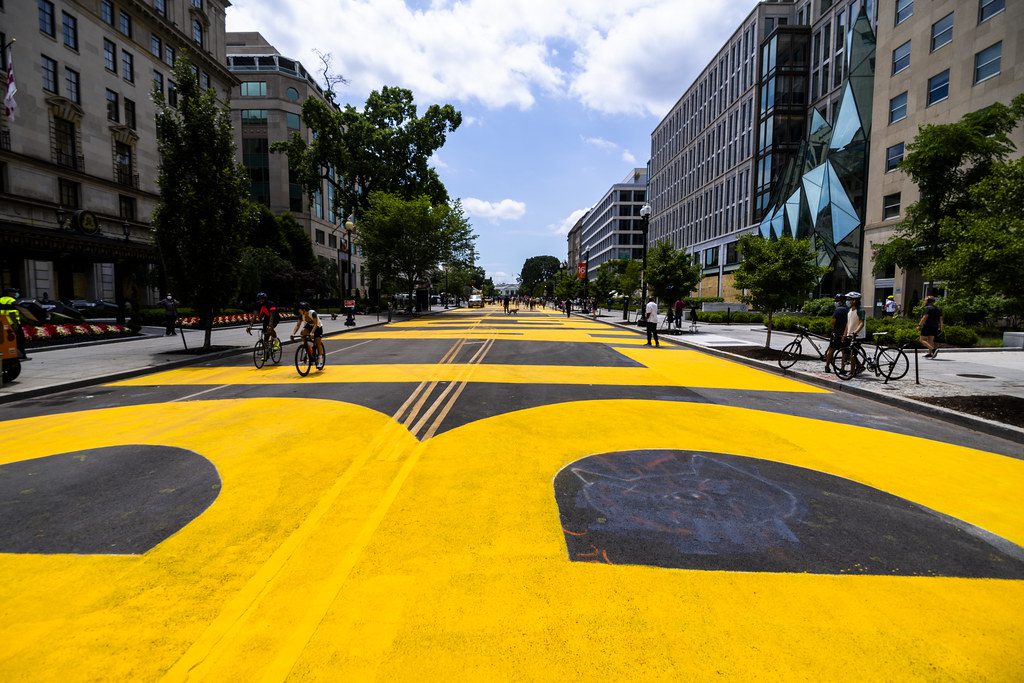 Street with Black Lives Matter mural.