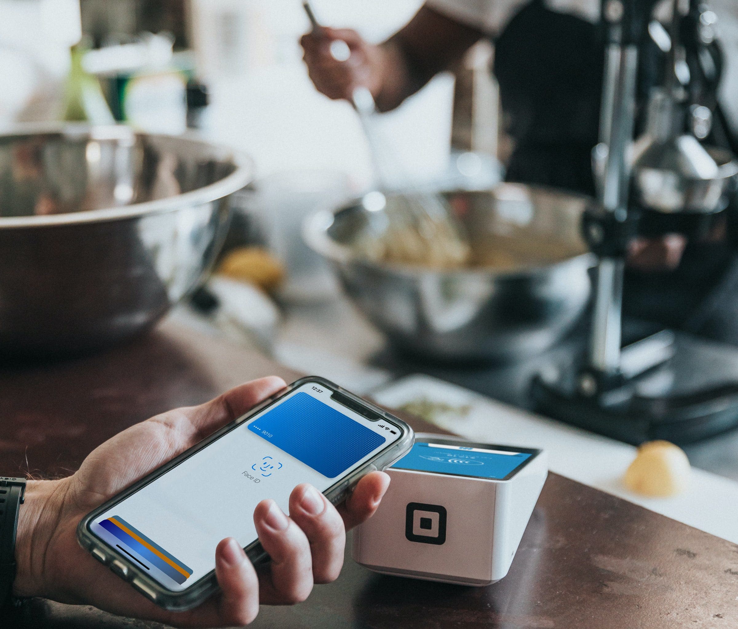 Payment app at counter.