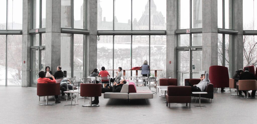 People in public lounge.