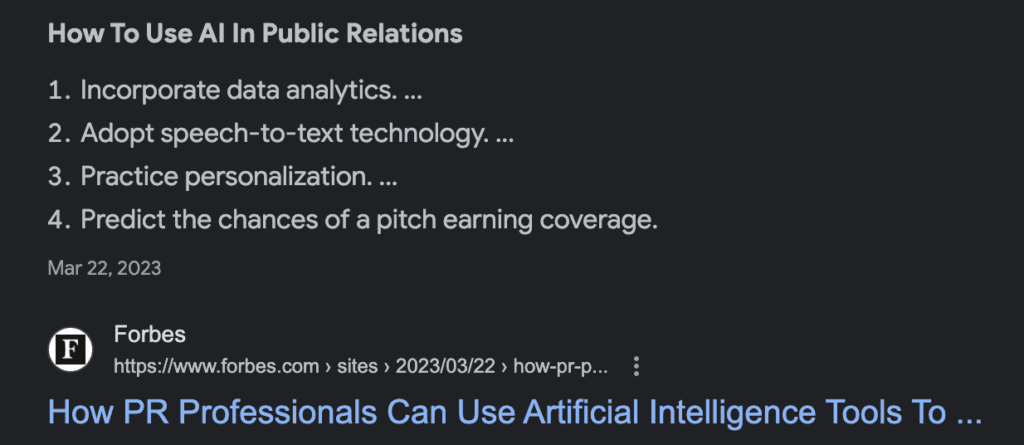Google featured snippet from Forbes article.