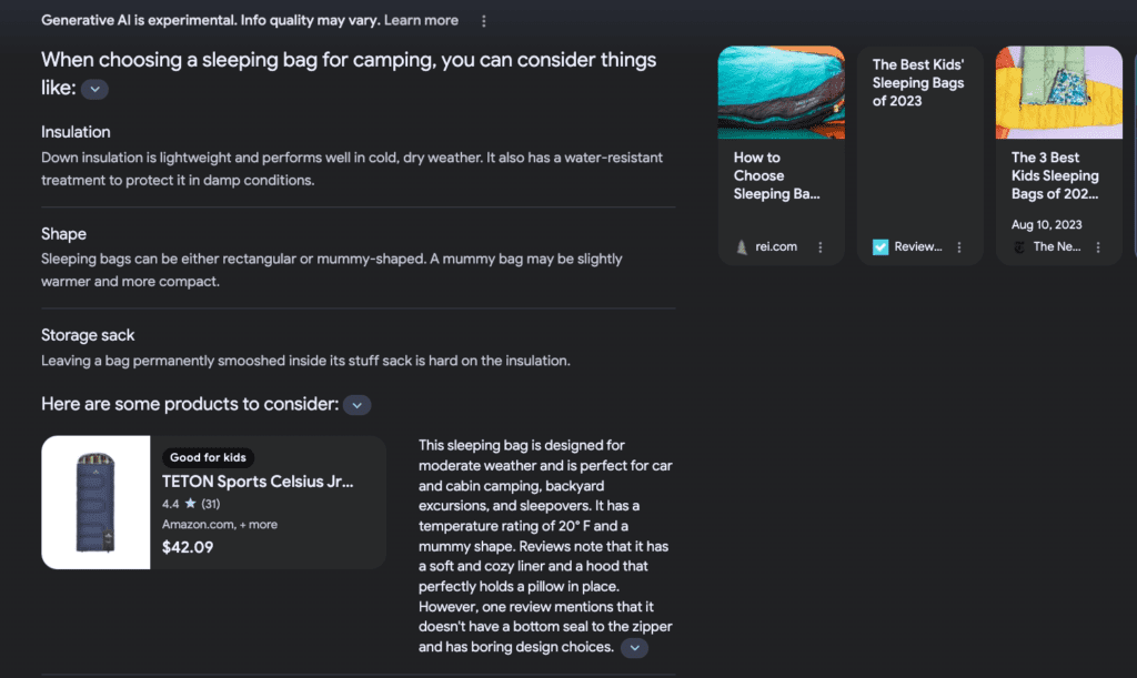 Google search result page.